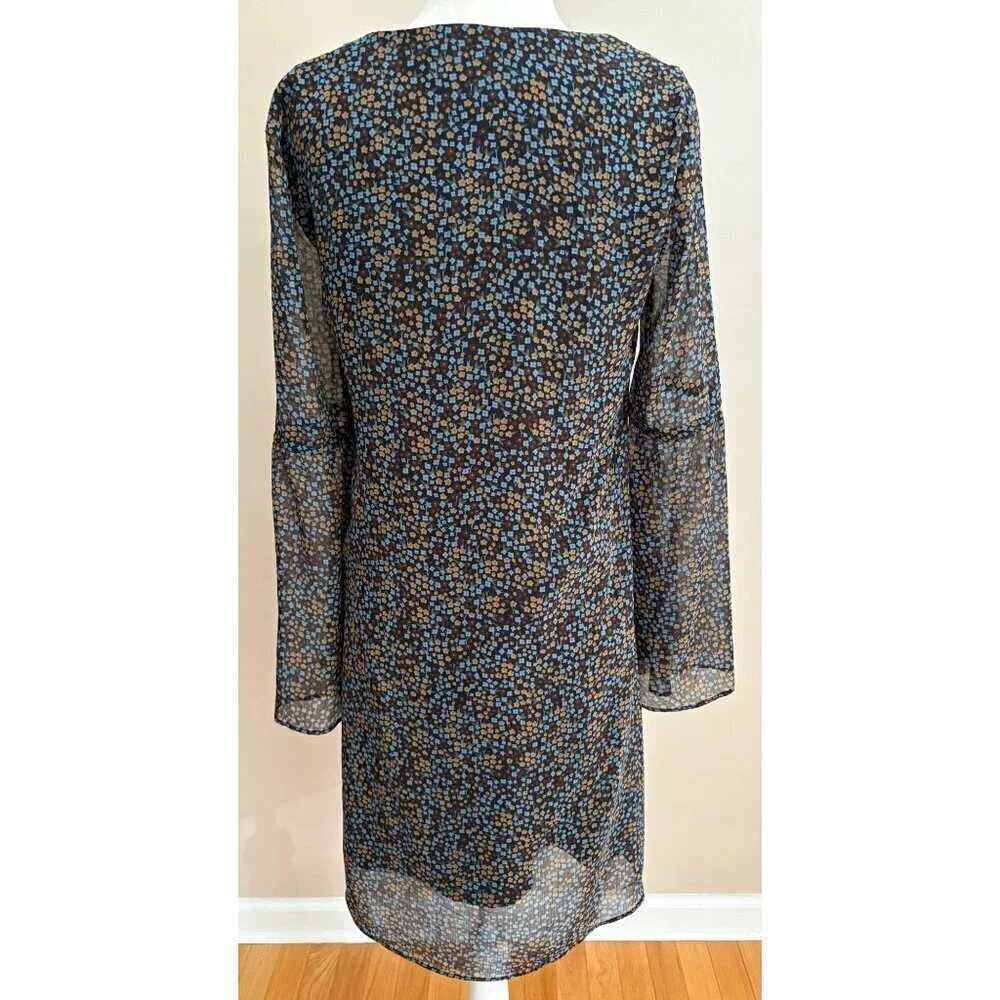 CAbi Poise Floral Semi-Sheer Floral Bell Sleeve Chiffon Fall Dress Size XS